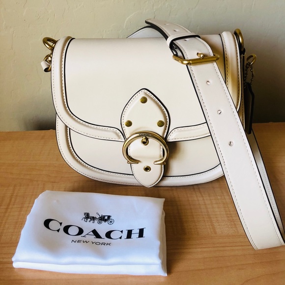 NWT Coach Beat Saddle Glovetanned Leather Bag - Brass/Ivory